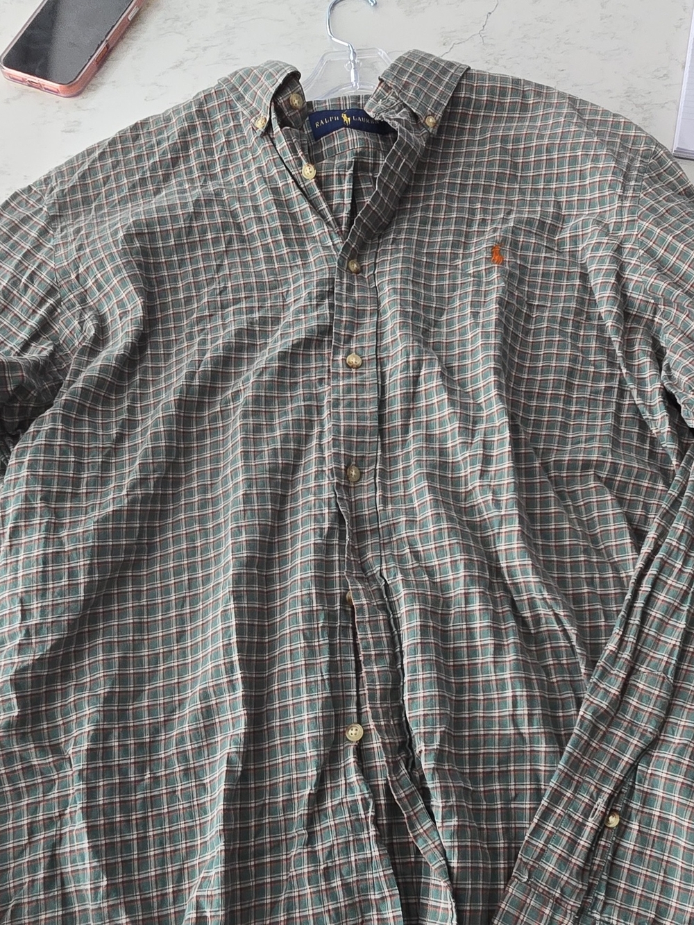 Polo Ralph Lauren Men's XXL Plaid Button Down Shirt Green Orange Check Big Tall